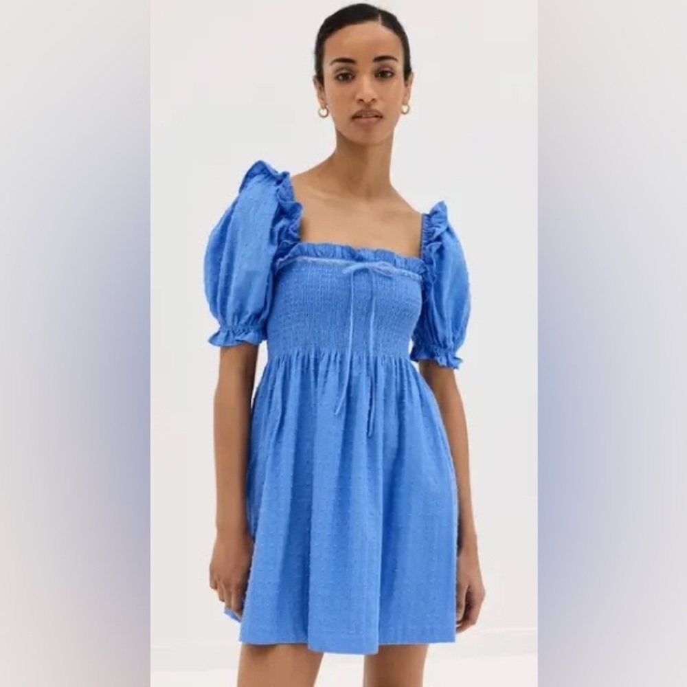 Hill house Home Scarlett mini dress in blue hydrangea clip dot